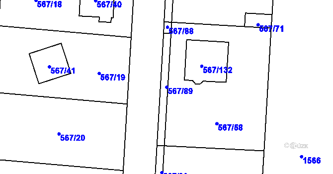 Parcela st. 567/89 v KÚ Nové Dvory u Kutné Hory, Katastrální mapa