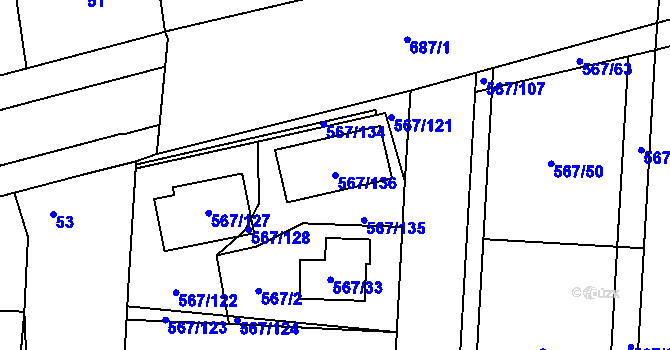 Parcela st. 567/136 v KÚ Nové Dvory u Kutné Hory, Katastrální mapa