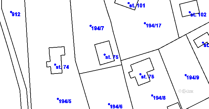 Parcela st. 75 v KÚ Krámy, Katastrální mapa