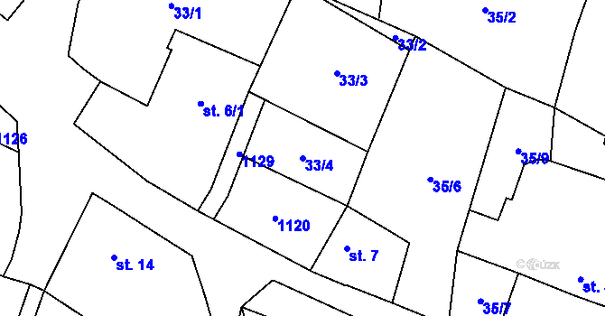 Parcela st. 33/4 v KÚ Krámy, Katastrální mapa
