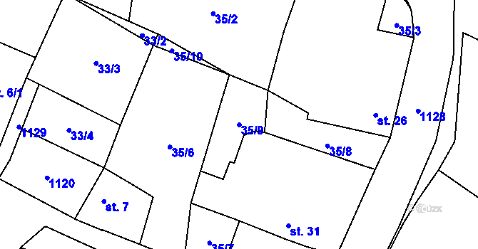 Parcela st. 35/9 v KÚ Krámy, Katastrální mapa