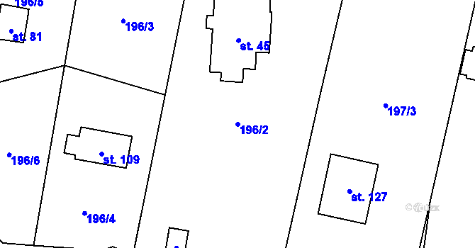 Parcela st. 196/2 v KÚ Krámy, Katastrální mapa