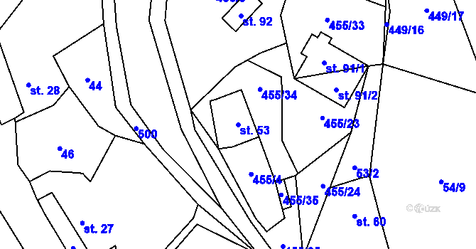 Parcela st. 53 v KÚ Nové Dvory u Dobříše, Katastrální mapa