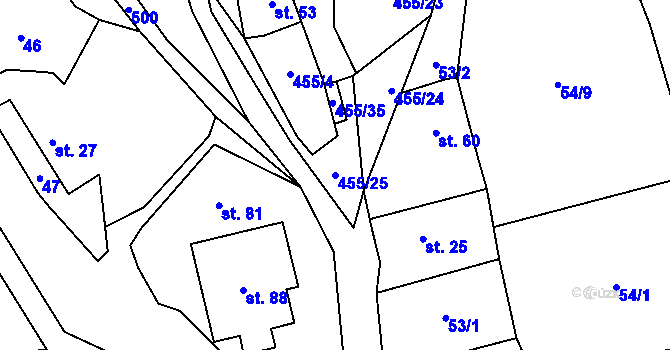Parcela st. 455/25 v KÚ Nové Dvory u Dobříše, Katastrální mapa