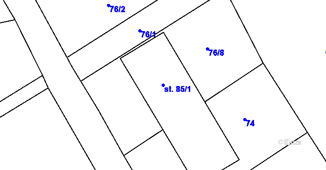 Parcela st. 85/1 v KÚ Nové Dvory u Dobříše, Katastrální mapa
