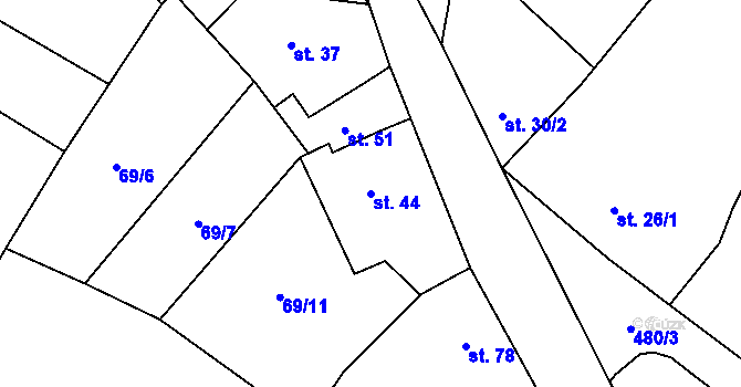 Parcela st. 44 v KÚ Chvalín, Katastrální mapa