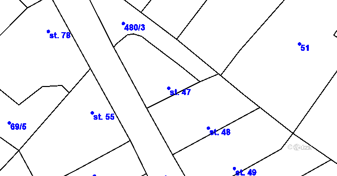 Parcela st. 47 v KÚ Chvalín, Katastrální mapa
