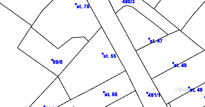 Parcela st. 55 v KÚ Chvalín, Katastrální mapa