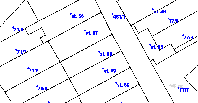 Parcela st. 58 v KÚ Chvalín, Katastrální mapa