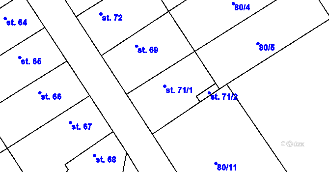 Parcela st. 71/1 v KÚ Chvalín, Katastrální mapa