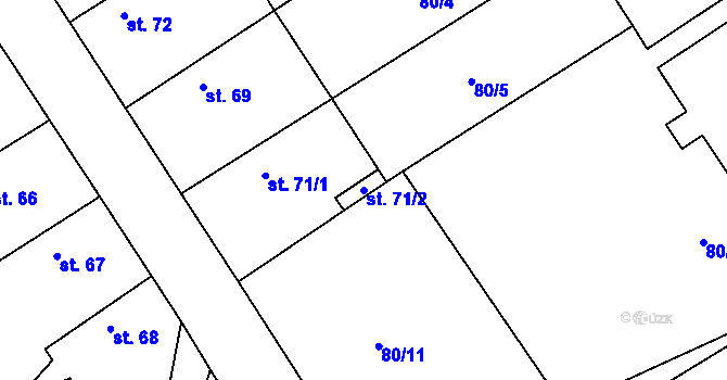 Parcela st. 71/2 v KÚ Chvalín, Katastrální mapa