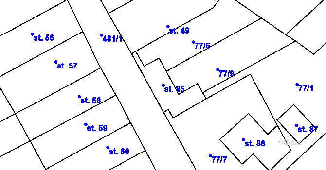 Parcela st. 85 v KÚ Chvalín, Katastrální mapa