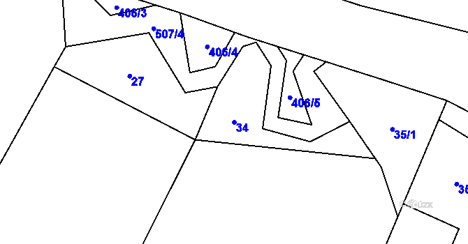 Parcela st. 34 v KÚ Chvalín, Katastrální mapa