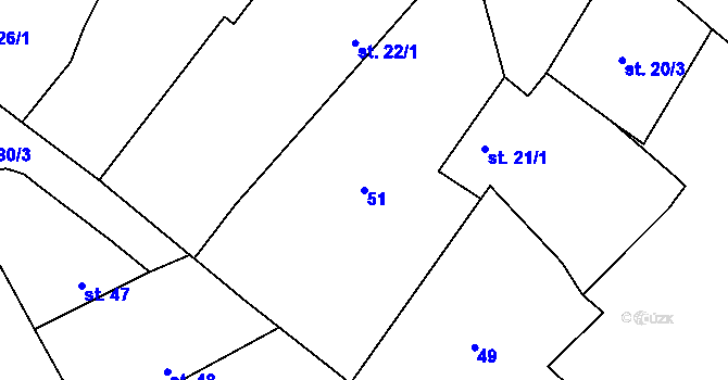 Parcela st. 51 v KÚ Chvalín, Katastrální mapa