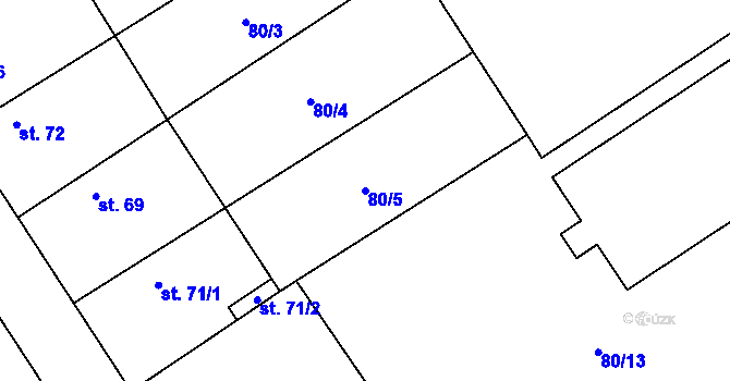 Parcela st. 80/5 v KÚ Chvalín, Katastrální mapa