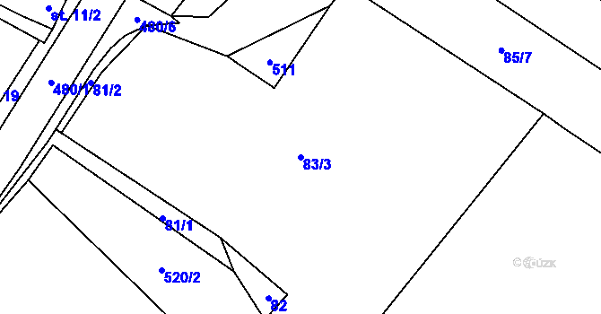 Parcela st. 83/3 v KÚ Chvalín, Katastrální mapa