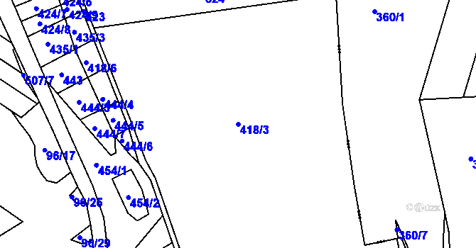 Parcela st. 418/3 v KÚ Chvalín, Katastrální mapa