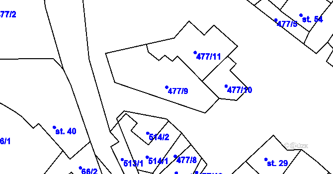 Parcela st. 477/9 v KÚ Chvalín, Katastrální mapa