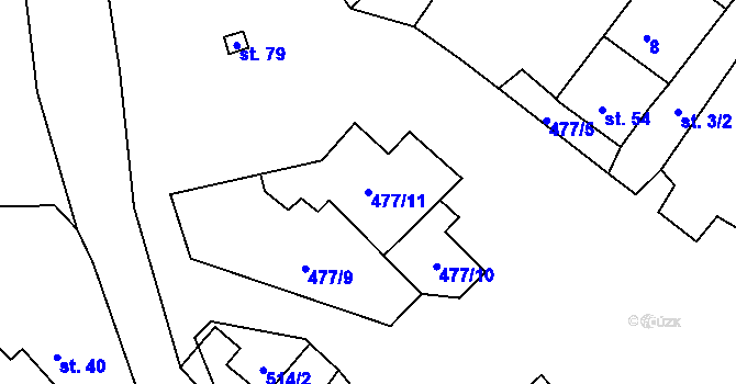 Parcela st. 477/11 v KÚ Chvalín, Katastrální mapa