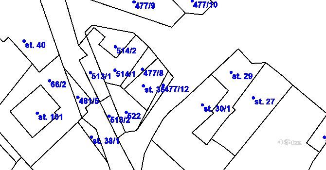 Parcela st. 477/12 v KÚ Chvalín, Katastrální mapa