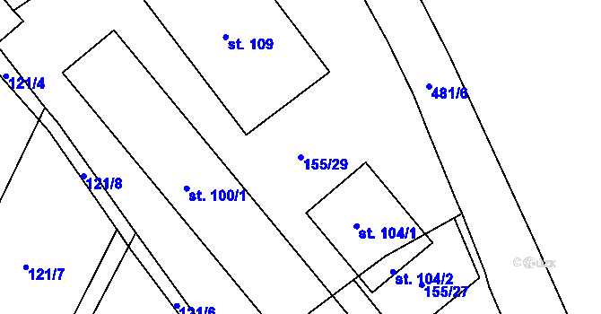 Parcela st. 155/29 v KÚ Chvalín, Katastrální mapa