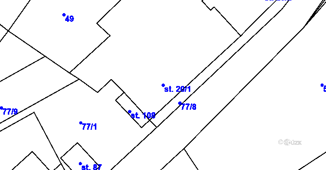 Parcela st. 20/1 v KÚ Chvalín, Katastrální mapa