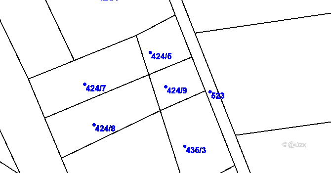 Parcela st. 424/9 v KÚ Chvalín, Katastrální mapa