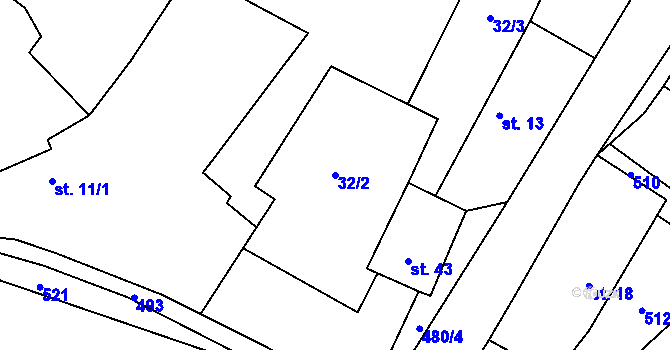 Parcela st. 32/2 v KÚ Chvalín, Katastrální mapa