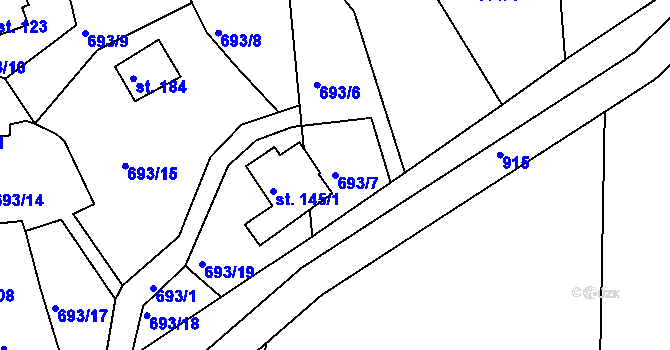 Parcela st. 693/7 v KÚ Nové Dvory u Doksan, Katastrální mapa