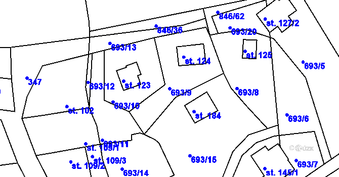 Parcela st. 693/9 v KÚ Nové Dvory u Doksan, Katastrální mapa