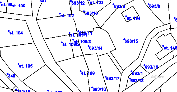 Parcela st. 693/14 v KÚ Nové Dvory u Doksan, Katastrální mapa