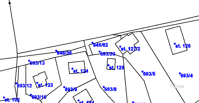 Parcela st. 693/20 v KÚ Nové Dvory u Doksan, Katastrální mapa