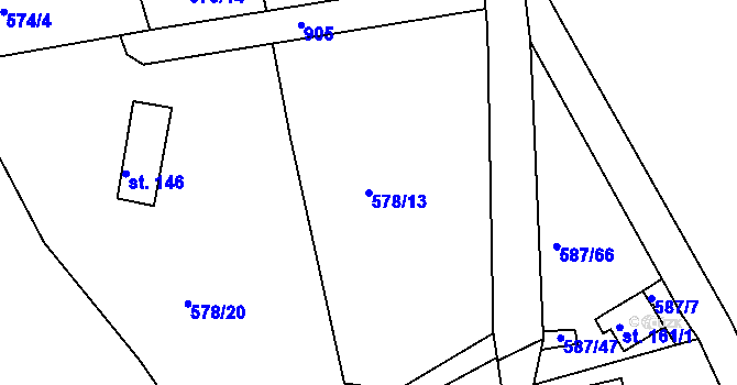 Parcela st. 578/13 v KÚ Nové Dvory u Doksan, Katastrální mapa