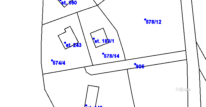 Parcela st. 578/14 v KÚ Nové Dvory u Doksan, Katastrální mapa