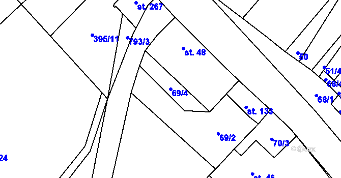 Parcela st. 69/4 v KÚ Nové Dvory u Doksan, Katastrální mapa