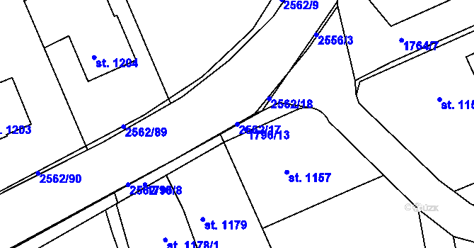 Parcela st. 2562/17 v KÚ Nové Dvory nad Bečvou, Katastrální mapa