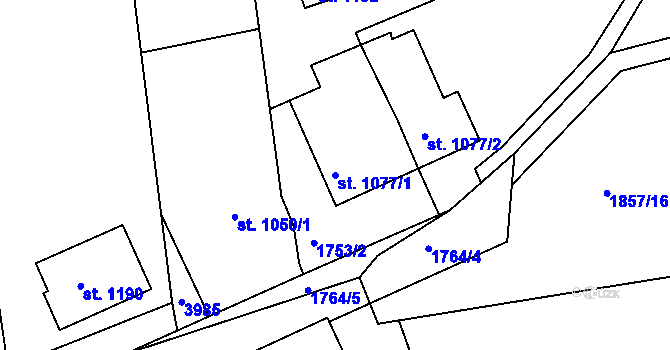 Parcela st. 1077/1 v KÚ Nové Dvory nad Bečvou, Katastrální mapa