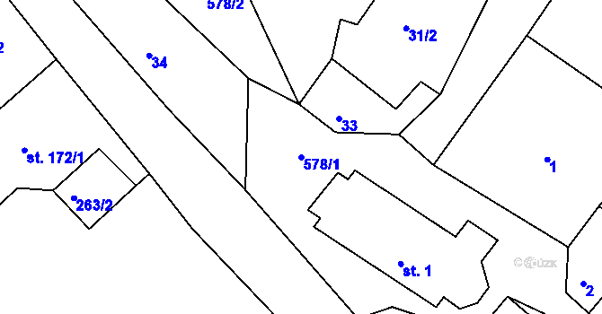 Parcela st. 578/1 v KÚ Jelení u Nových Hamrů, Katastrální mapa