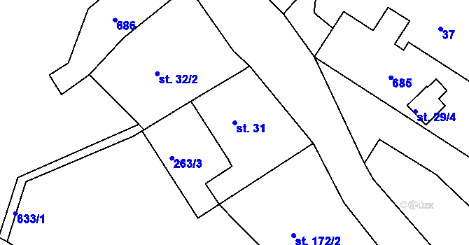 Parcela st. 31 v KÚ Jelení u Nových Hamrů, Katastrální mapa