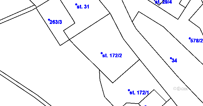 Parcela st. 172/2 v KÚ Jelení u Nových Hamrů, Katastrální mapa
