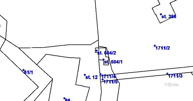 Parcela st. 604/2 v KÚ Nové Hamry, Katastrální mapa