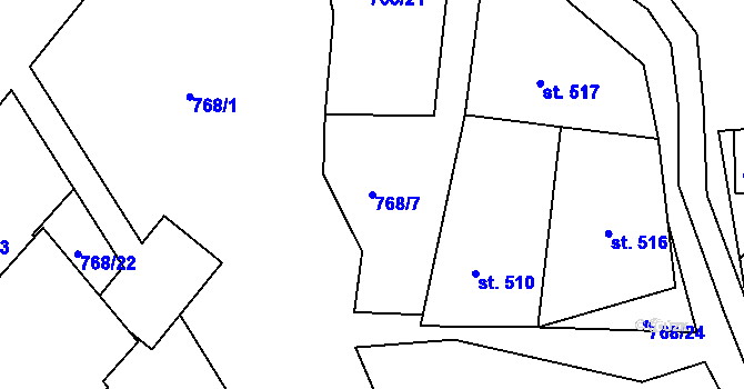 Parcela st. 768/7 v KÚ Nové Hamry, Katastrální mapa