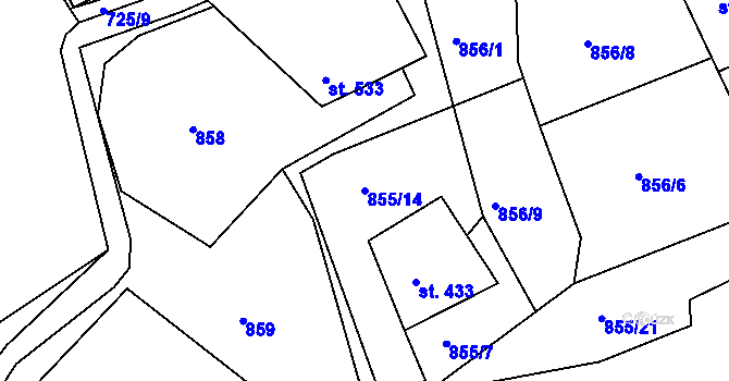Parcela st. 855/14 v KÚ Nové Hamry, Katastrální mapa