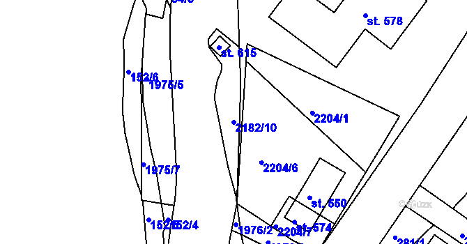 Parcela st. 2182/10 v KÚ Nové Hamry, Katastrální mapa