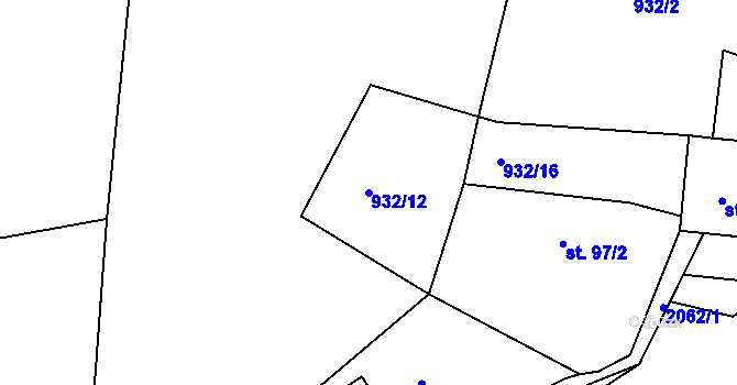 Parcela st. 932/12 v KÚ Nové Hamry, Katastrální mapa