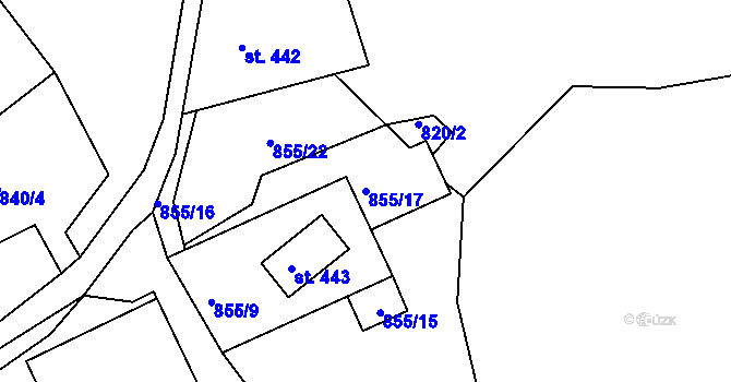Parcela st. 855/17 v KÚ Nové Hamry, Katastrální mapa