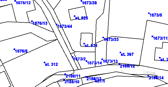 Parcela st. 631 v KÚ Nové Hamry, Katastrální mapa