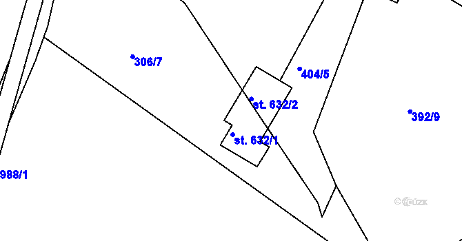 Parcela st. 632/1 v KÚ Nové Hamry, Katastrální mapa