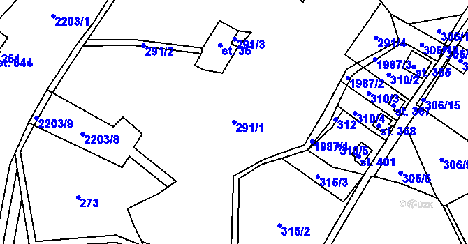 Parcela st. 291/1 v KÚ Nové Hamry, Katastrální mapa