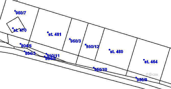 Parcela st. 950/12 v KÚ Nové Hamry, Katastrální mapa